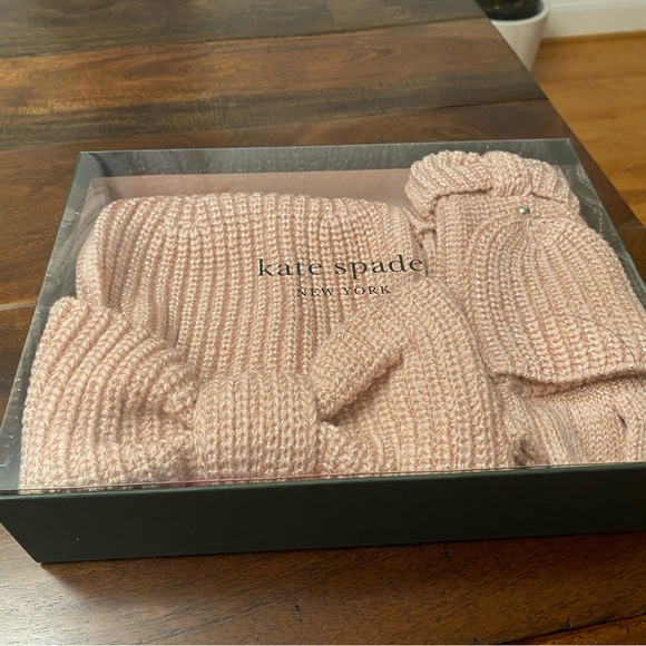 Kate Spade Pink Knit Hat and Mittens Set - Picture 2 of 10